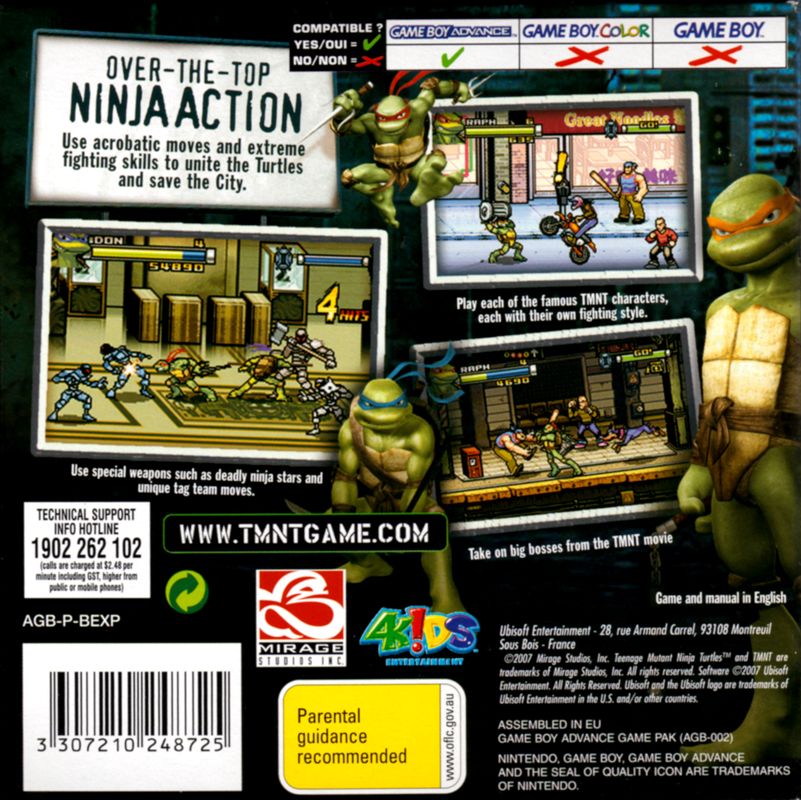 Back Cover for TMNT (Game Boy Advance)