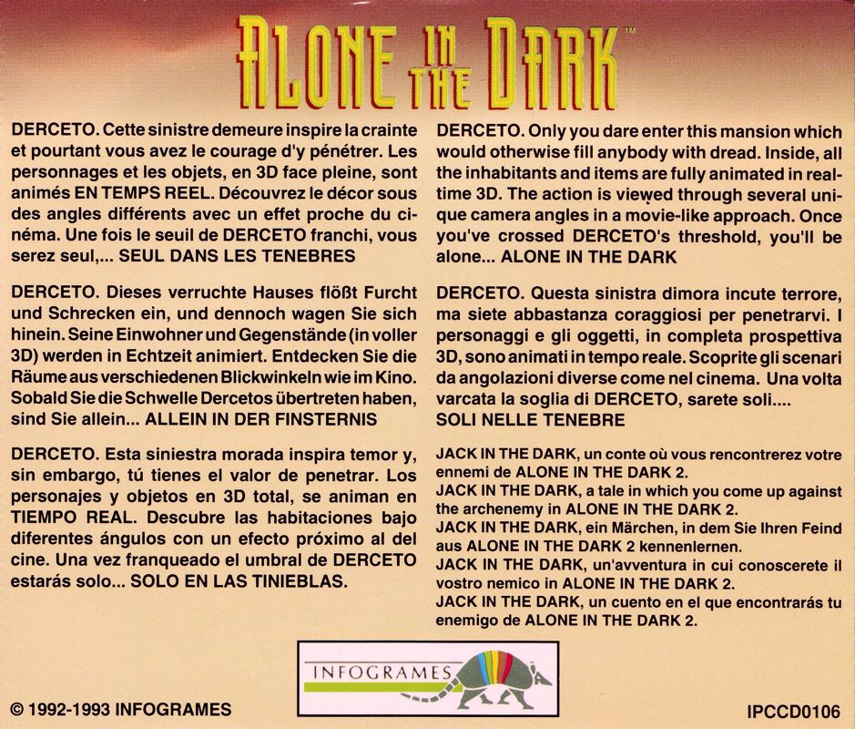Other for Alone in the Dark: The Trilogy 1+2+3 (DOS): Jewel Case - Back - Alone In The Dark 1