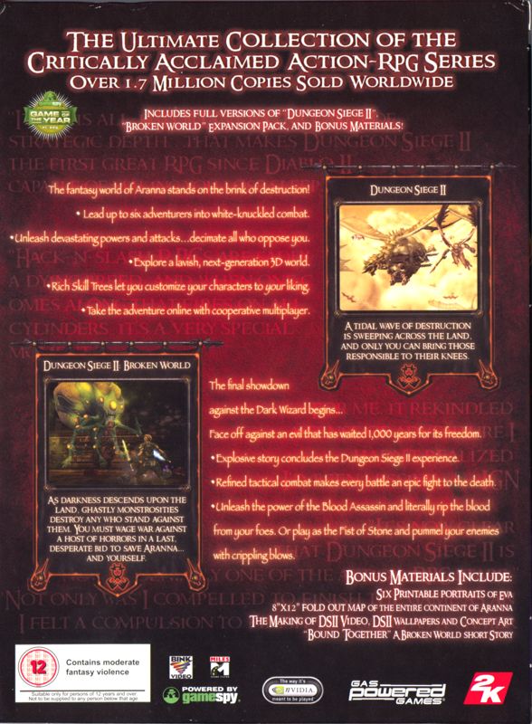 Back Cover for Dungeon Siege II: Deluxe Edition (Windows) (Slipcase + Digipak): Slipcase