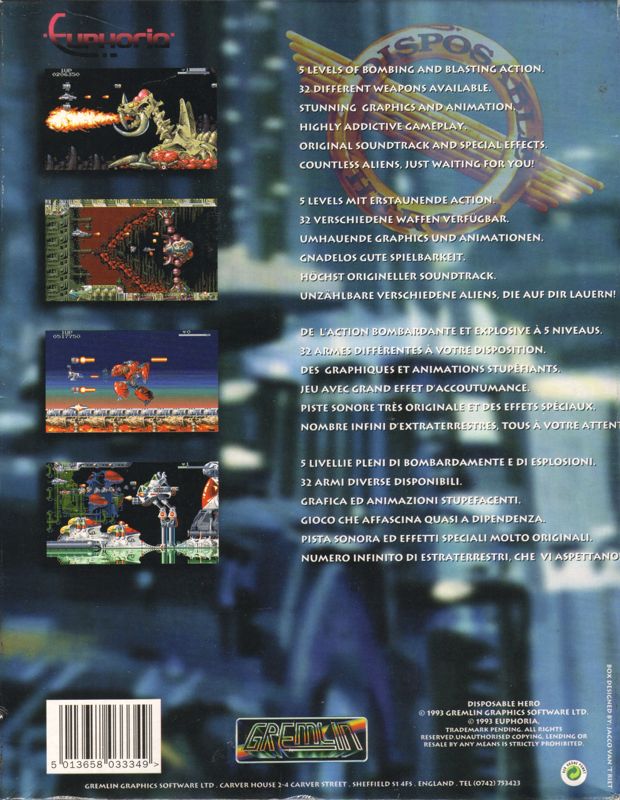 Disposable Hero cover or packaging material MobyGames