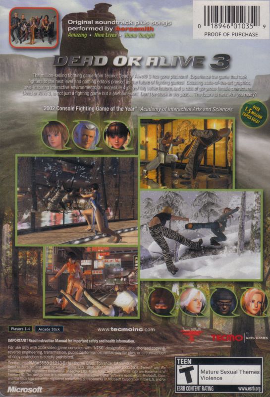 Back Cover for Dead or Alive 3 (Xbox) (Platinum Hits release)