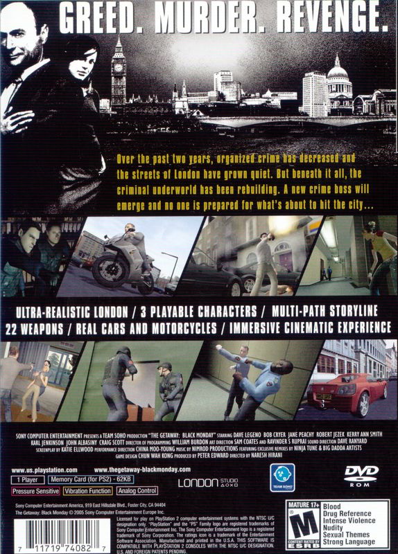 Back Cover for The Getaway: Black Monday (PlayStation 2)