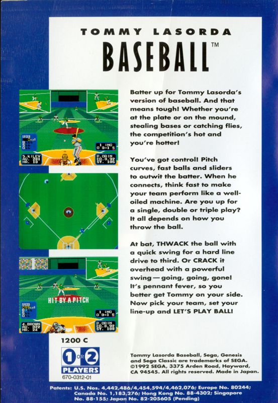 Back Cover for Tommy Lasorda Baseball (Genesis) (Sega Classic re-release)