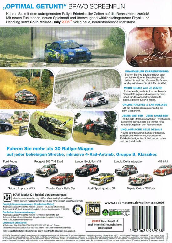 Back Cover for Colin McRae Rally 2005 (Windows)