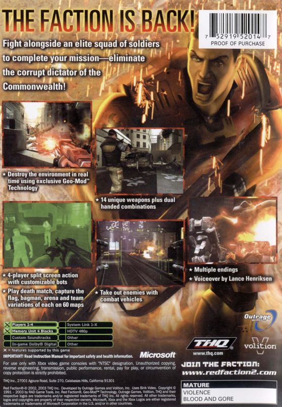 Back Cover for Red Faction II (Xbox)