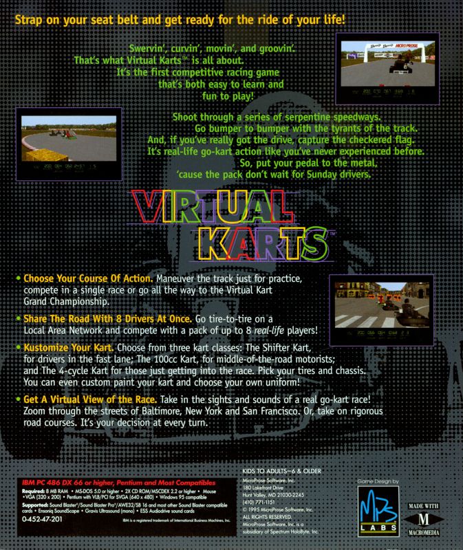 Back Cover for Virtual Karts (DOS)