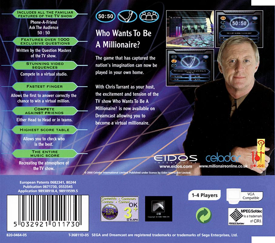 Back Cover for Who Wants to Be a Millionaire (Dreamcast)