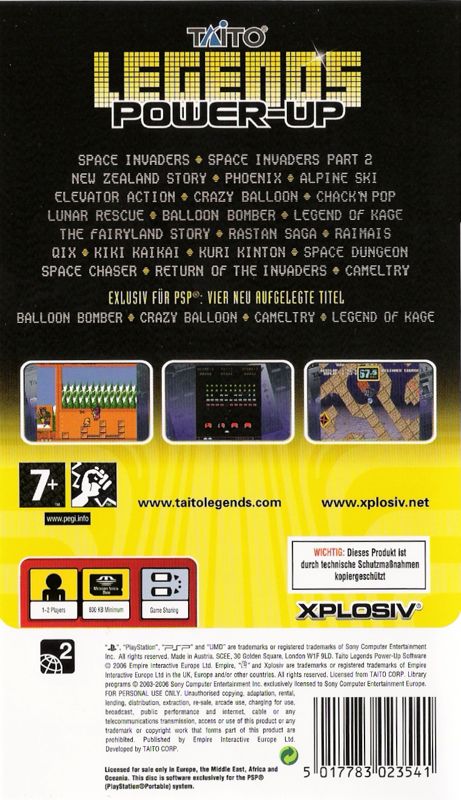 Back Cover for Taito Legends: Power-Up (PSP)