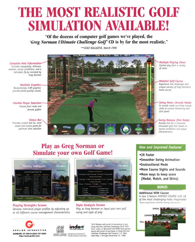 Back Cover for Greg Norman Ultimate Challenge Golf (Windows 3.x) (Version 2)