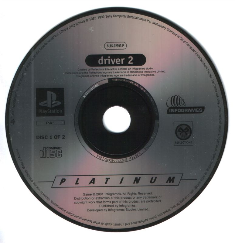 Media for Driver 2 (PlayStation) (Platinum Boxed Jewelcase with enclosed memorycard): Disc 1/2