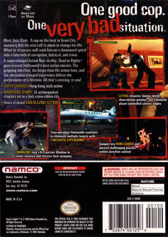 Back Cover for Dead to Rights (GameCube)
