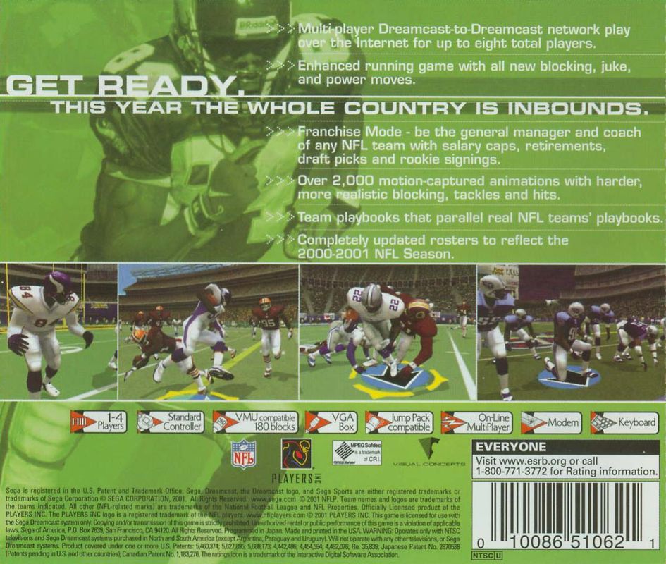 Back Cover for NFL 2K1 (Dreamcast)