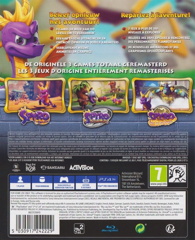 Back Cover for Spyro: Reignited Trilogy (PlayStation 4)