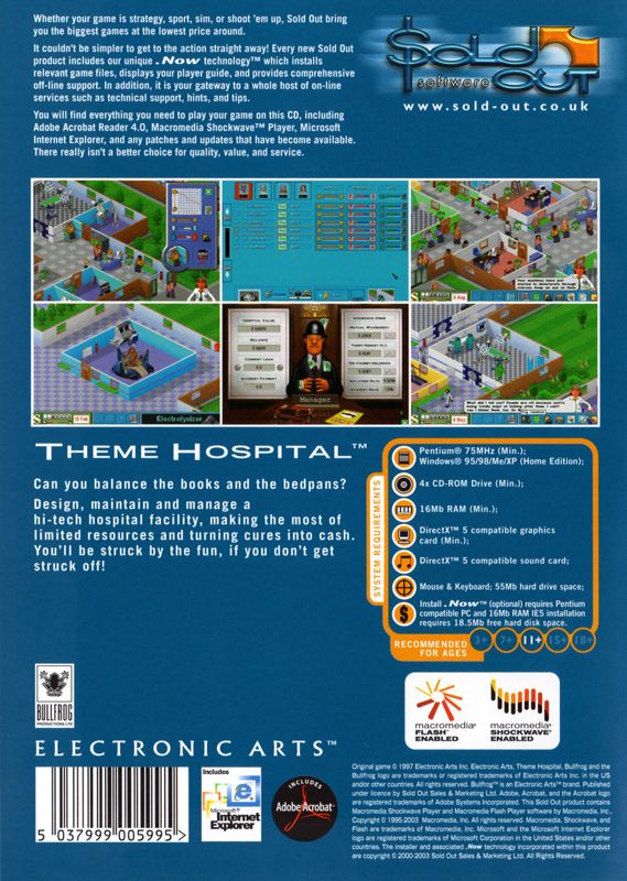 Back Cover for Theme Hospital (Windows) (Sold Out Software release)