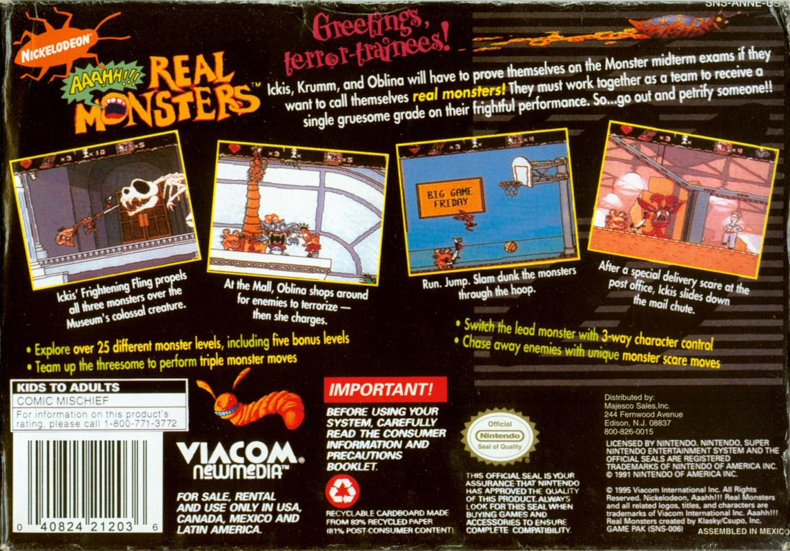 Nickelodeon: Aaahh!!! Real Monsters cover or packaging material - MobyGames