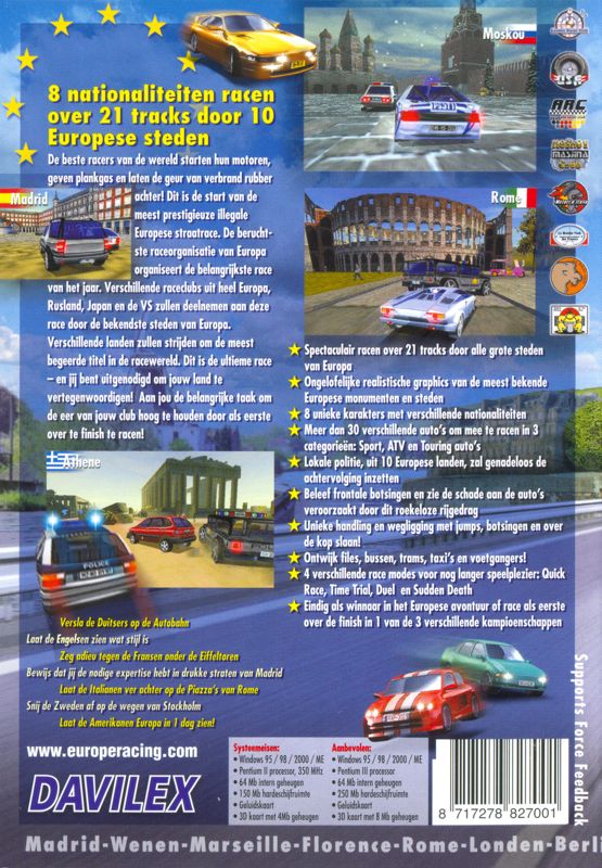 Back Cover for Europe Racing (Windows)