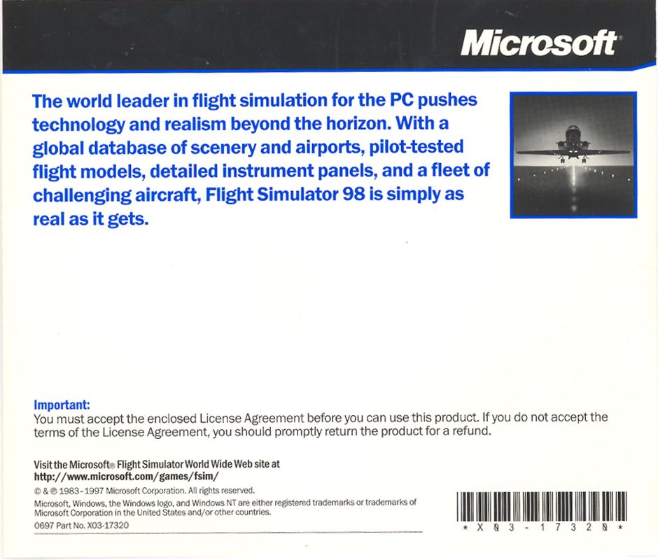 Other for Microsoft Flight Simulator 98 (Windows): Jewel Case - Back Cover