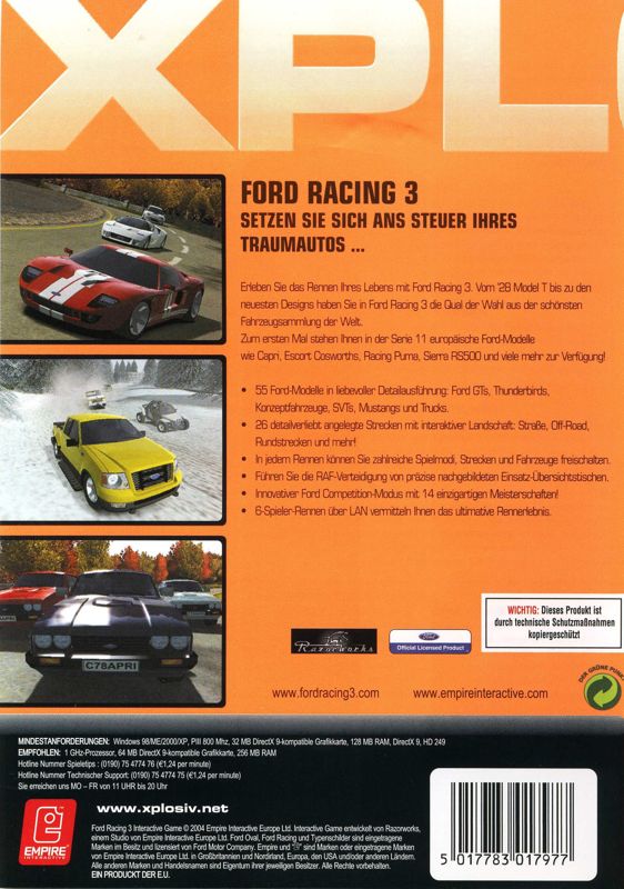 Back Cover for Ford Racing 3 (Windows) (Xplosiv release)