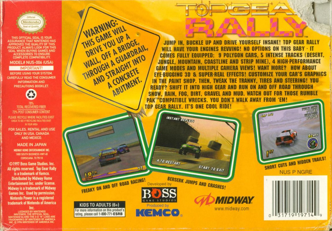 Back Cover for Top Gear Rally (Nintendo 64)