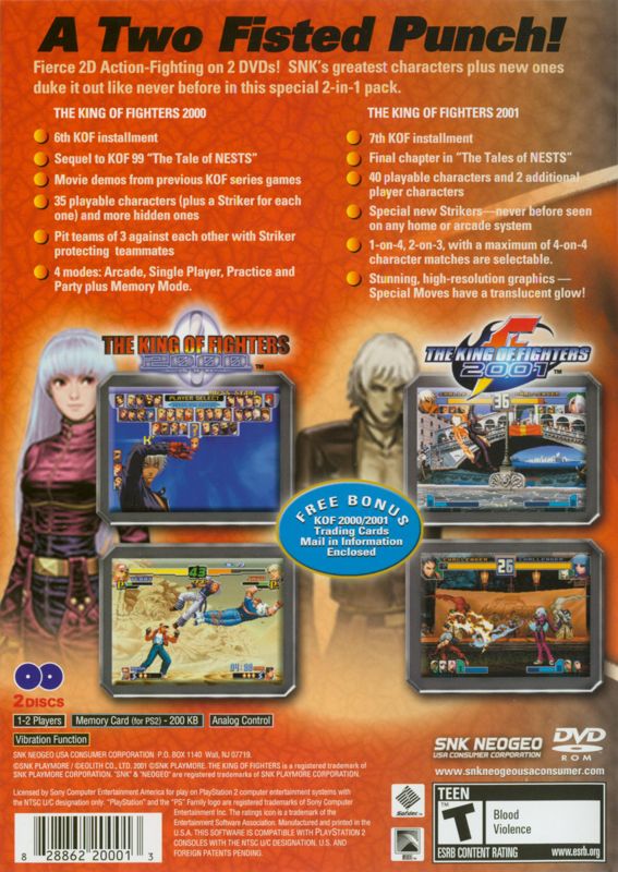 Back Cover for The King of Fighters 2000/2001 (PlayStation 2)