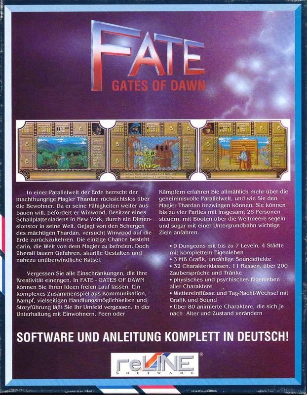 Back Cover for Fate: Gates of Dawn (Amiga)