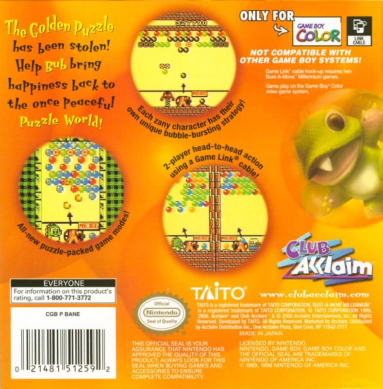 Back Cover for Bust-A-Move Millennium (Game Boy Color)