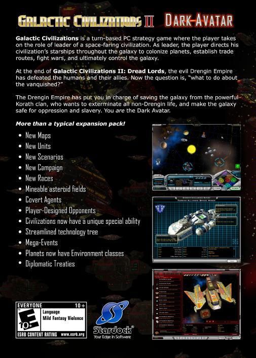 Back Cover for Galactic Civilizations II: Dark Avatar (Windows)