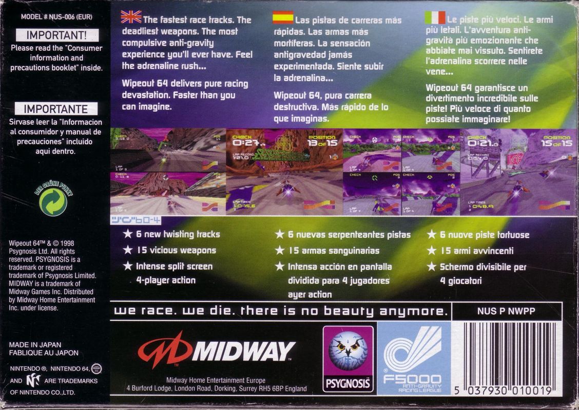 Back Cover for WipEout 64 (Nintendo 64)