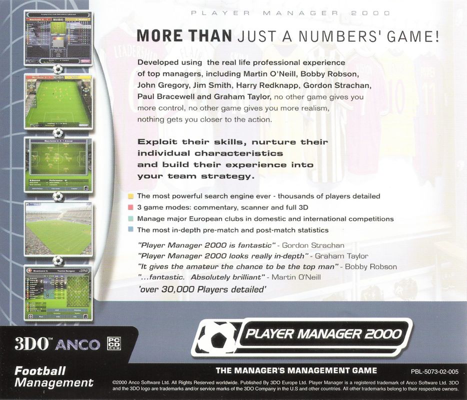 Other for Player Manager 2000 (Windows): Jewel Case - Back