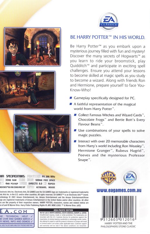 Back Cover for Harry Potter and the Sorcerer's Stone (Windows) (EA Classics release)