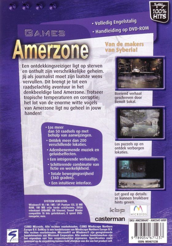 Back Cover for Amerzone: The Explorer's Legacy (Windows) (Softkey release)
