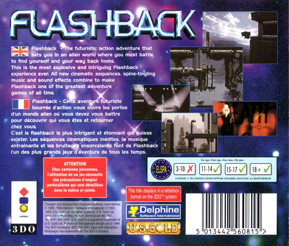 Back Cover for Flashback: The Quest for Identity (3DO)
