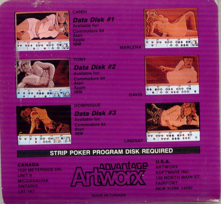 Other for Strip Poker: A Sizzling Game of Chance (Atari 8-bit and Commodore 64) (Plastic Box): Data Disk #1 - Back Cover