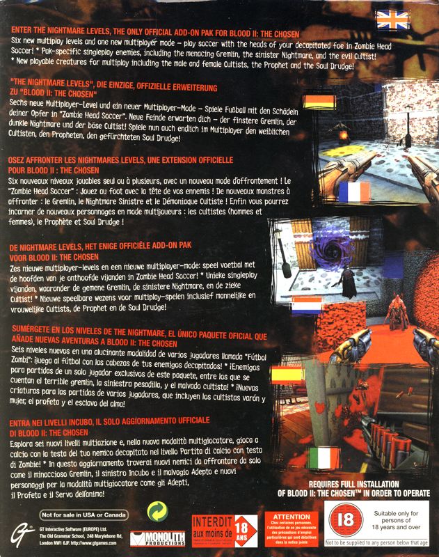 Back Cover for Blood II: The Chosen - The Nightmare Levels (Windows)
