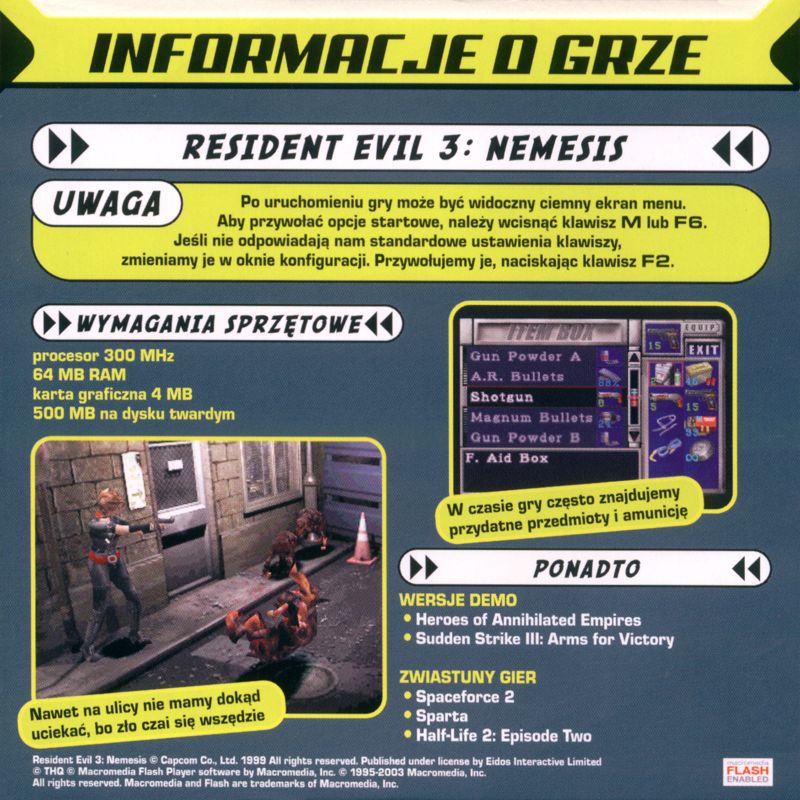 Back Cover for Resident Evil 3: Nemesis (Windows) (Play magazine #11/2006 covermount): Disc 2/2