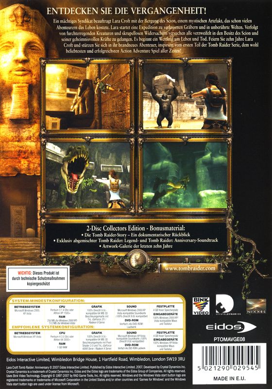 Back Cover for Lara Croft: Tomb Raider - Anniversary (Collectors Edition) (Windows)