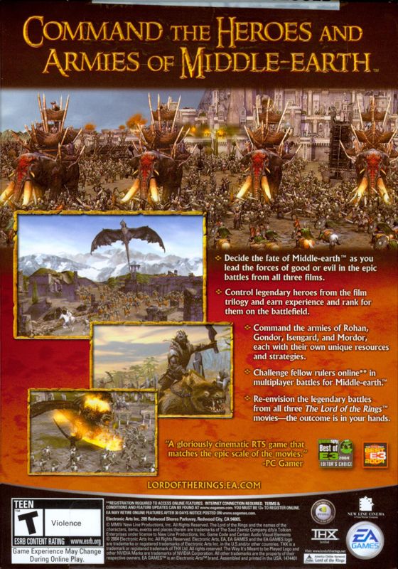 Back Cover for The Lord of the Rings: The Battle for Middle-earth (Windows) (CD-ROM release)