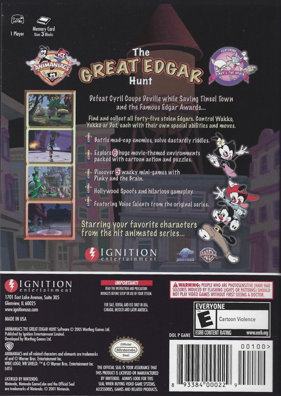 Back Cover for Animaniacs: The Great Edgar Hunt (GameCube)