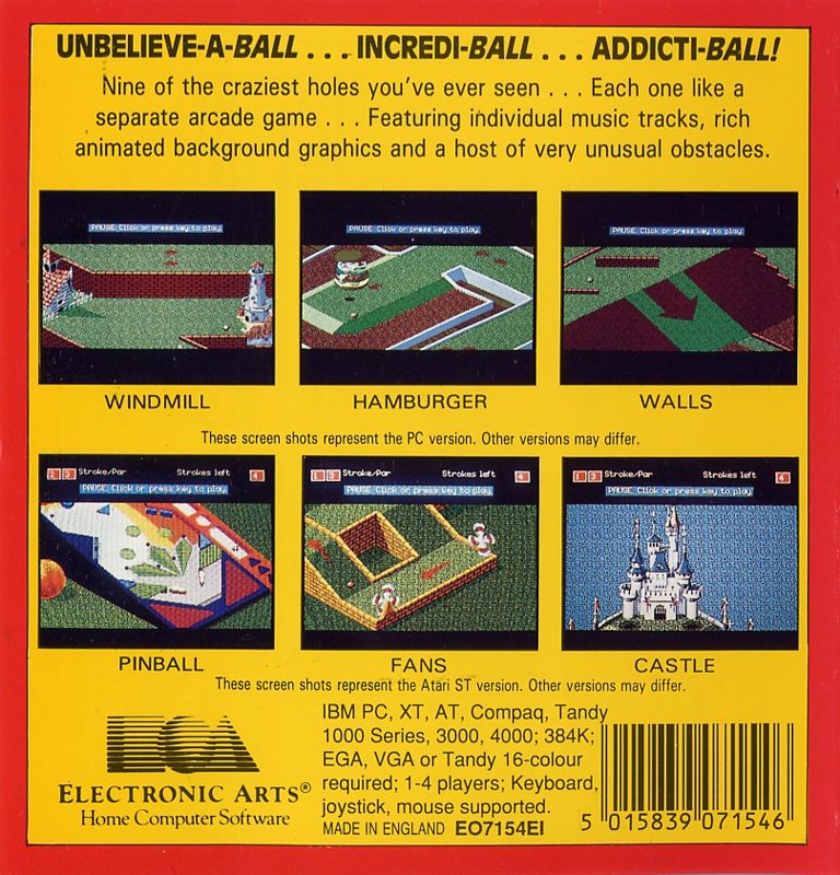 Back Cover for Will Harvey's Zany Golf (DOS)