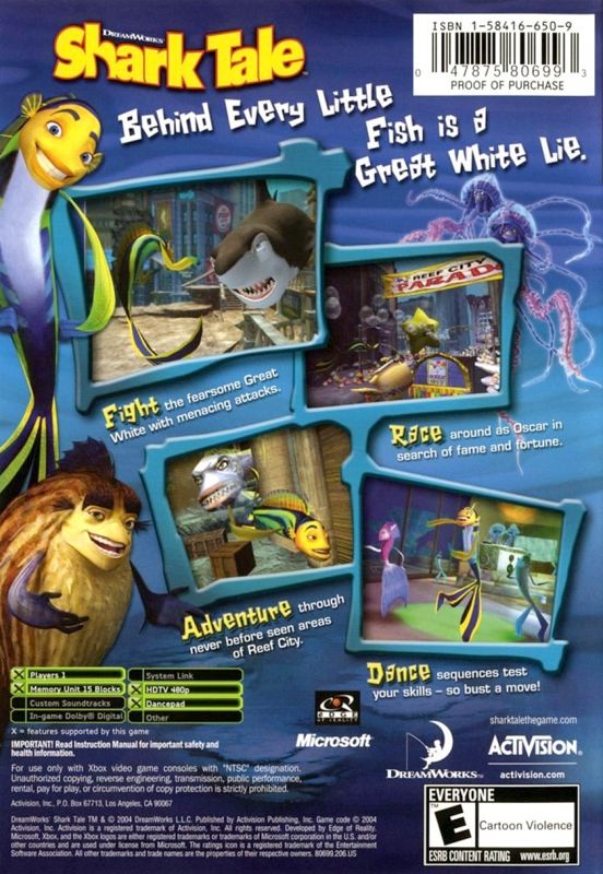 Back Cover for DreamWorks Shark Tale (Xbox)