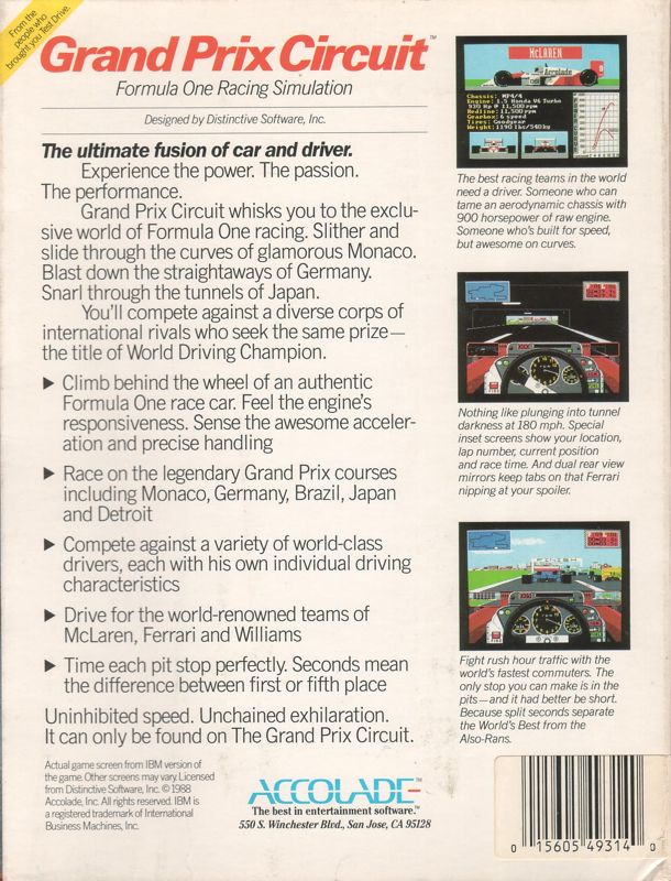 Back Cover for Grand Prix Circuit (Amiga)