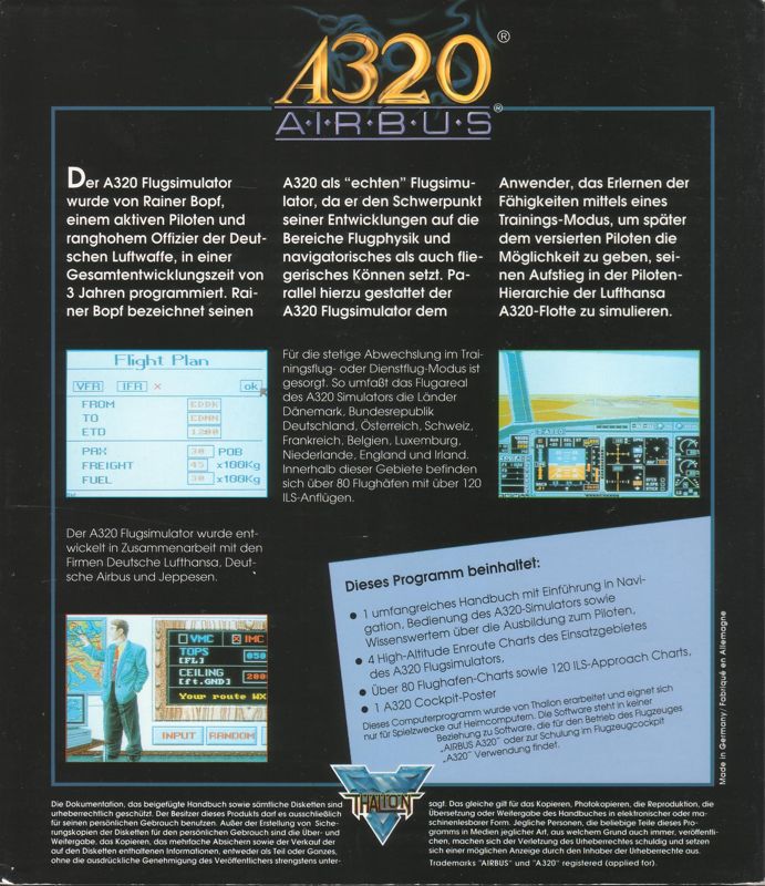 Back Cover for A320 Airbus: Edition Europa (Atari ST)