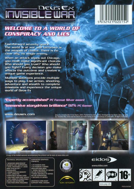 Back Cover for Deus Ex: Invisible War (Windows)