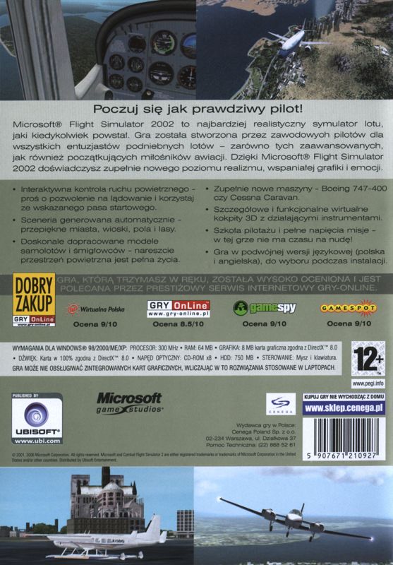 Back Cover for Microsoft Flight Simulator 2002 (Windows) (Kolekcja Klasyki release)