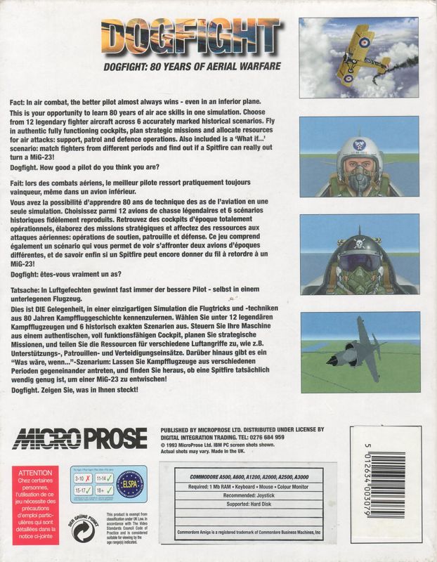 Back Cover for Air Duel: 80 Years of Dogfighting (Amiga) (PowerPlus Release)
