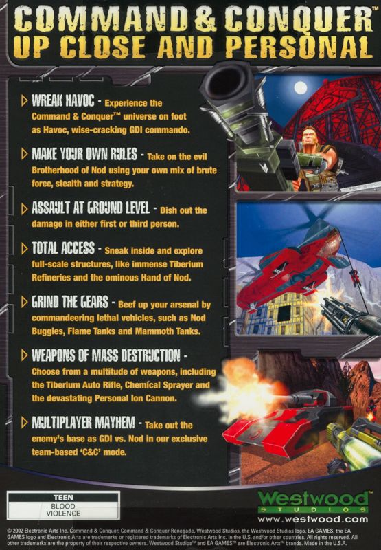 Back Cover for Command & Conquer: Renegade (Windows)