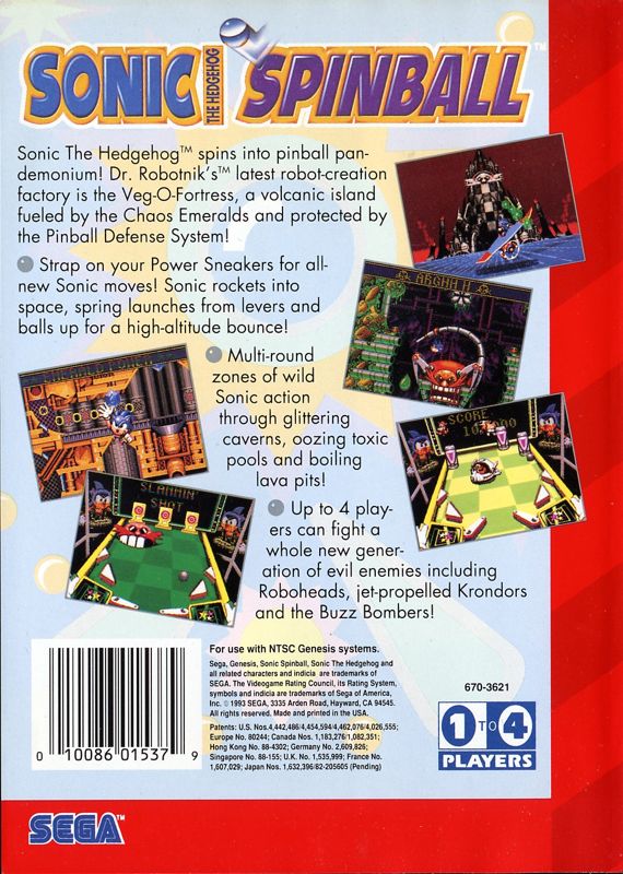 Back Cover for Sonic the Hedgehog: Spinball (Genesis)