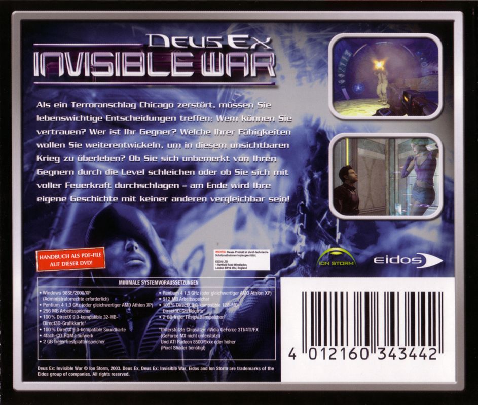 Back Cover for Deus Ex: Invisible War (Windows) (Classic Edition / Software Pyramide release)