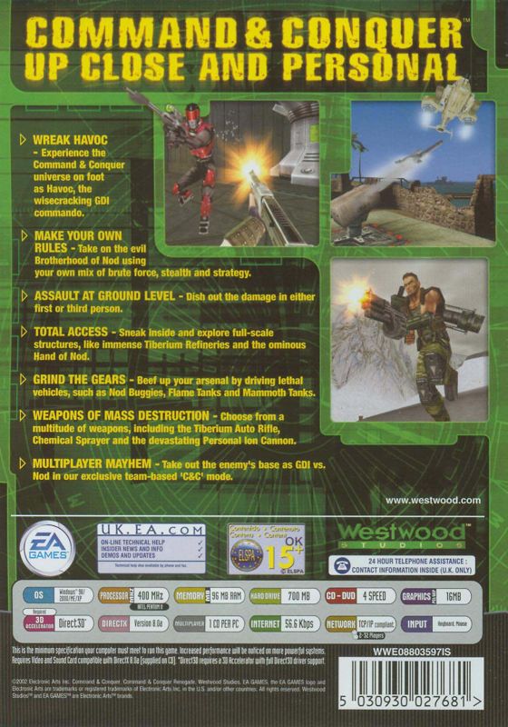 Back Cover for Command & Conquer: Renegade (Windows)