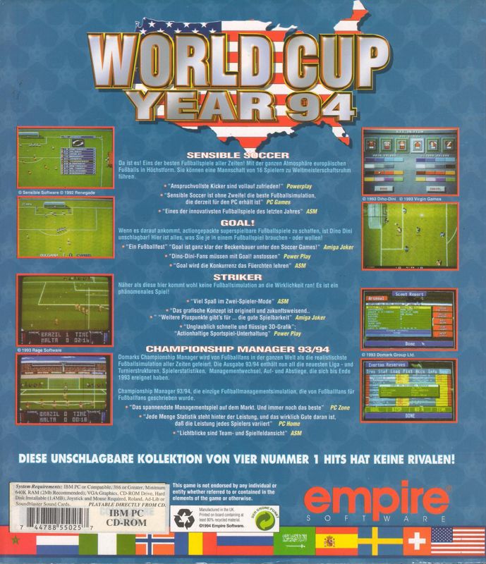 Back Cover for World Cup Year 94 (DOS)